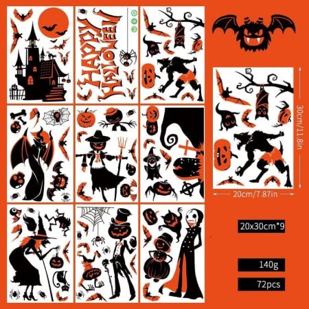 Set de 9 foi cu stickere pentru Halloween pentru ferestre Bravebull, multicolor, PVC, 20 x 30 cm - Img 1