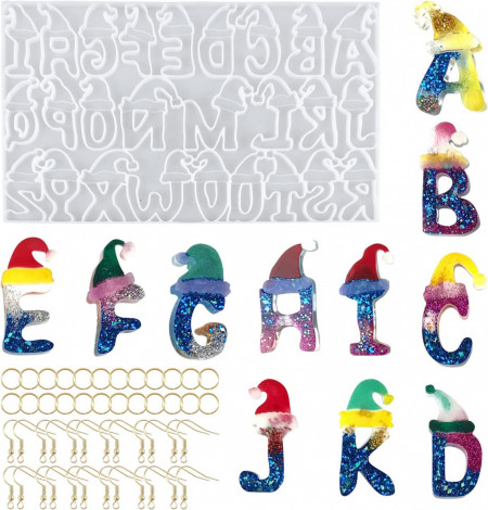 Set de creatie cu matrita si accesorii pentru cercei/brelocuri GoGou, silicon/metal, alb/argintiu, 29,4 x 17,2 cm