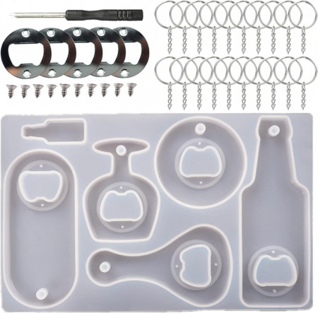 Set de creatie cu matrita si accesorii pentru deschizator de sticle SOKLIT, silicon/metal, alb/argintiu