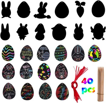 Set de creatie pentru decoratiuni de Paste JAHEMU, lumn/textil/hartie, multicolor, 40 piese