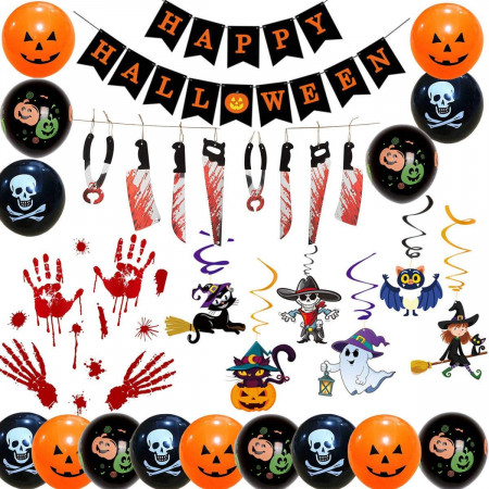 Set de decoratiuni pentru Halloween Jolily, hartie/latex, multicolor, 30 piese