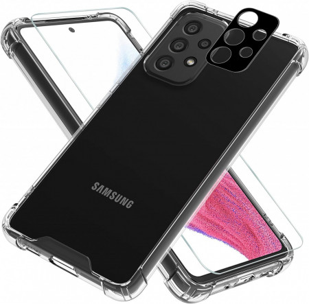 Set de husa cu folii de protectie ecran si camera pentru Samsung Galaxy A53 Gimane, policarbonat /TPU/sticla securizata, transparent, 6,5 inchi