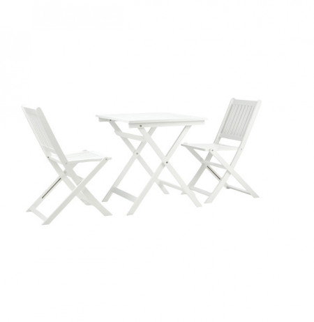 Set de o masa si 2 scaune pentru gradina Skyler, lemn masiv de salcam, alb - Img 1