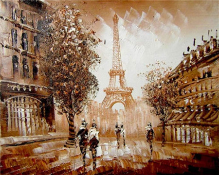 Set de pictura cu numere WOWDECOR, model Turnul Eiffel, maro/alb, 40 x 50 cm