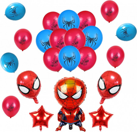 Set decoratiuni pentru petrecere Smileh, model Spider Man, folie/latex, multicolor, 17 piese