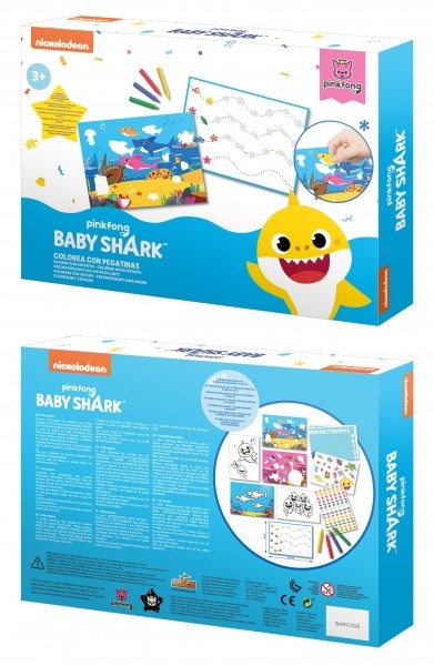 Set educational cu desen si lipire stickere Saica Baby Shark