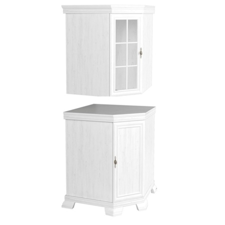Set mobila living pentru colt comoda VMN1 si vitrina VMNN1, 75 x 75 x 97 cm, Alb Antichizat