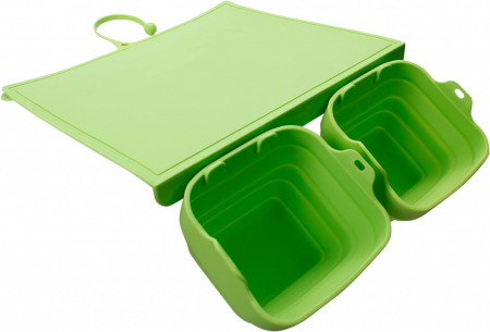 Set placa de taiat cu 2 recipiente Coolnice, silicon, verde - Img 1