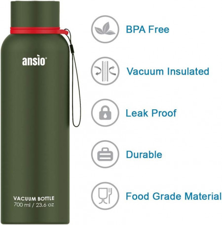 Sticla de apa ANSIO, otel inoxidabil, verde inchis, 700 ml