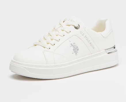 U.S. Polo Assn., Pantofi sport din piele ecologica cu logo, Alb murdar, Argintiu, 38, Resigilat, Grad A