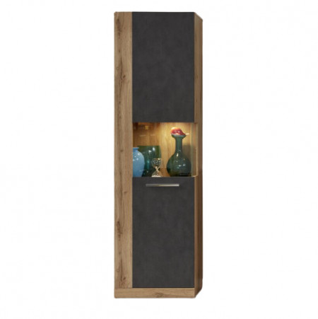 Vitrina Raúl, lemn masiv, maro/gri, 186 x 52 x 34 cm - Img 1