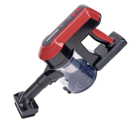 Aspirator vertical Daewoo RSH-410GR-1, 300W, motor BLDC, putere de aspirare 16.5Kpa, filtru HEPA, baterie Litiu-Ion 29.6V, autonomie 40 de minute, control pe maner, indicator de putere, perie standard, accesoriu spatii inguste, rosu, Resigilat, Grad B