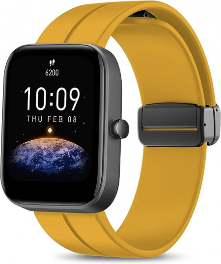 Bratara de ceas compatibila cu Apple Watch NewJourney, silicon, galben