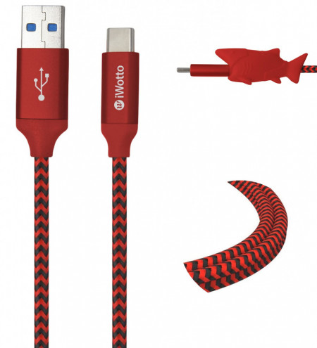 Cablu USB tip C pentru Samsung, Xiaomi, Huawei, PS4, Xbox Iwotto, incarcare rapida,rosu, nailon, 1 M
