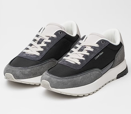 CALVIN KLEIN, Pantofi sport din piele cu garnituri de piele intoarsa, Negru, Alb optic, Gri inchis, 37.5, Resigilat, Grad A