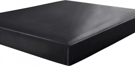 Cearsaf pentru pat Sourcingmap, satin din microfibra, negru, 138 x 190 - Img 1