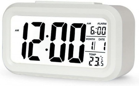 Ceas cu alarma digitala LCD LySuyeo, ABS, alb, 8 x 13,8 cm