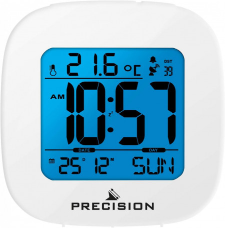 Ceas cu alarma PRECISION, alb, LCD, 7.7 x 7.7 x 3 cm