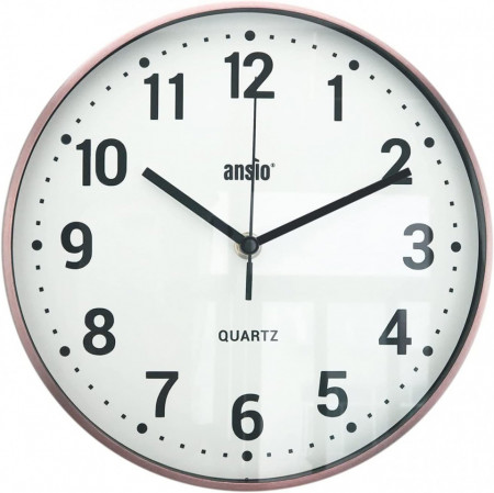 Ceas de perete ANSIO, rotund, analogic, roz/alb, plastic, 25,4 cm