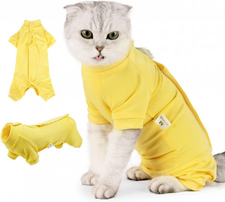 Costum de recuperare pentru pisici oUUoNNo, poliester, galben, marimea XS