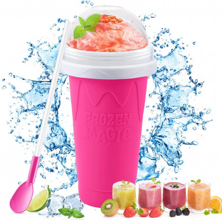 Cupa reutilizabila pentru inghetata Atuoxing, plastic, roz, 300 ml, 21 x 10 cm