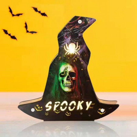 Decoratiune felinar de Halloween iluminat Ding Yongliang, lemn, LED, multicolor 23 x 23,5 cm