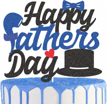 Decoratiune pentru tort "Happy Father's Day" Generic, hartie, negru/albastru, 17.2 x 14 cm