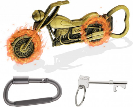 Deschizator de sticle Pwsap, model motocicleta, aliaj de zinc, auriu, 12 cm