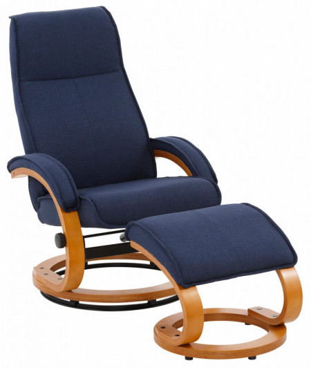 Fotoliu recliner Paris cu taburet otoman, tesatura/lemn, albastru/maro, 67 x 107 x 78 cm - Img 1