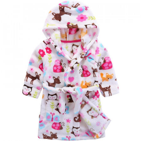 Halat de baie cu gluga pentru copii Vine, flanel, multicolor, marime, 120 cm