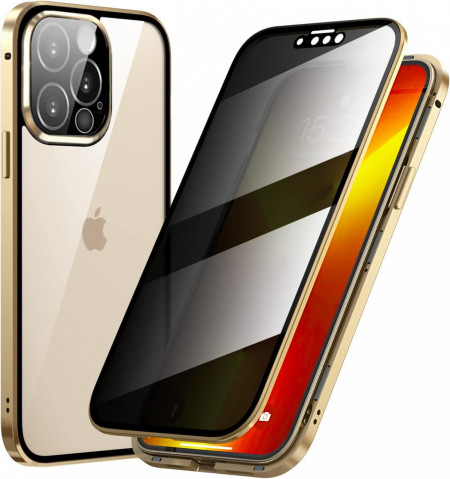 Husa anti-spion pentru iPhone 13 Pro Max MIMGOAL, sticla securizata/metal, auriu, 6,7 inchi - Img 1