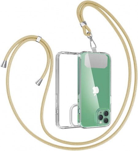 Husa de protectie cu snur pentru iPhone 12 Pro Max Gumo, TPU/poliester, transparent/galben, 6.5 inchi