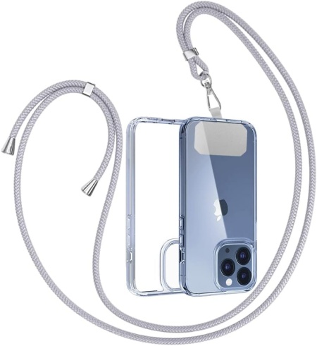 Husa de protectie cu snur pentru iPhone 13 Pro Max Gumo, TPU/poliester, transparent/gri deschis, 6,7 inchi