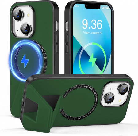 Husa magnetica pentru iPhone 13 UNDEUX, piele PU, verde, 6,1 inchi