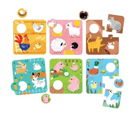 Joc tip puzzle pentru copii si bebelusi, Banana Panda, Match the Farm Animals, 36 piese, 6 placi formate din 6 piese cu animale de la ferma