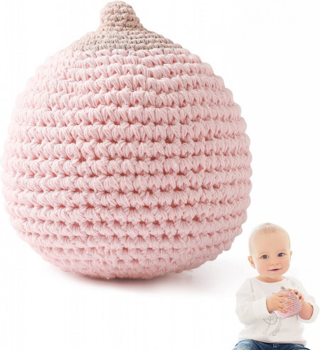 Jucarie tricotata pentru dentitie bebelus Youuys, bumbac, roz, 10 x 9,6 cm - Img 1