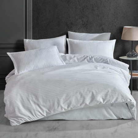 Lenjerie de pat Cotton Deluxe Home & Deco, Damasc Saten Alb Bumbac 100%, 1 persoana