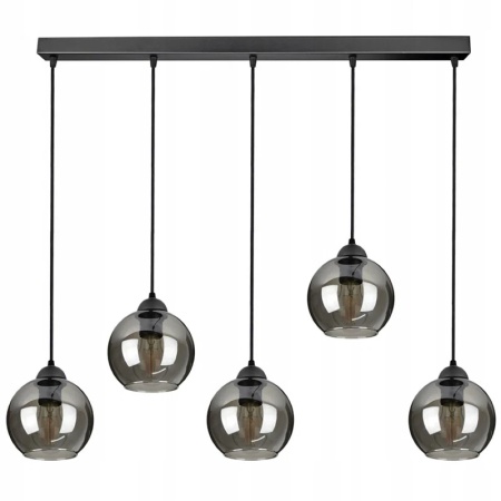 Lustra tip pendul Ashtabula, 5 lumini, metal/sticla, negru/gri fumuriu, 80 x 15 x 70 cm