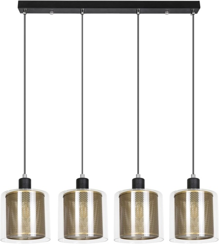 Lustra tip pendul Zmh, 4 lumini, metal/sticla, negru/auriu/transparent, 72 x 10 x 150 cm