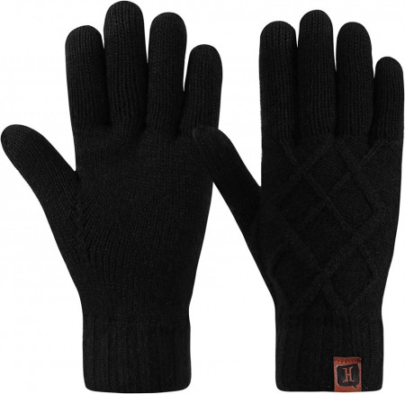 Manusi de iarna H, negru, textil, 24,3 x 12 cm