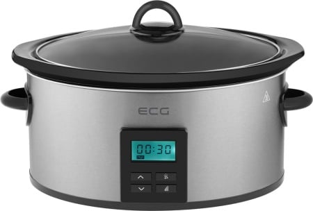 Oala electrica Slow cooker ECG PH 5510 Rider, 5.5 litri, 240 W, vas ceramic, timer, afisaj LED