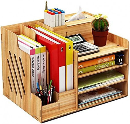 Organizator pentru birou Catekro, lemn, natur, 39 x 29 x 28 cm - Img 1