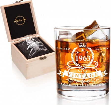 Pahar de whisky cu cutie cadou Lighten Life, sticla/lemn, transparent, 360 ml
