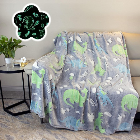 Patura cu dinozauri pentru copii PQCXXA, flanel, multicolor, 150 x 200 cm