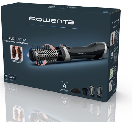 Perie rotativa cu aer cald Rowenta Brush Activ UB9530F0, 1000W, 2 trepte de viteza/temperatura, 2 perii rotative 40/50mm, concentrator aer, husa inclusa, functie jet de aer rece, generator de ioni, invelis ceramic, Resigilat, Grad A