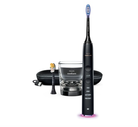 Periuta de dinti sonica electrica Philips Sonicare DiamondClean 9000 HX9917/89, 62000 miscari/minut, 4 moduri de curatare, 3 nivele intensitate, senzor presiune, functia BrushSync, 2 baze de incarcare, Resigilat, Grad A