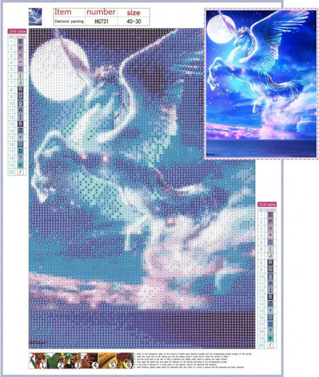 Pictura cu diamant 5D Sxfxiaohe, unicorn,panza/rasina, albastru, 30 x 40cm