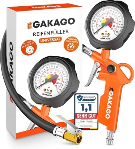 Pistol de umflat cu manometru Gakago, portocaliu/negru, 0-12 bar, 45 cm