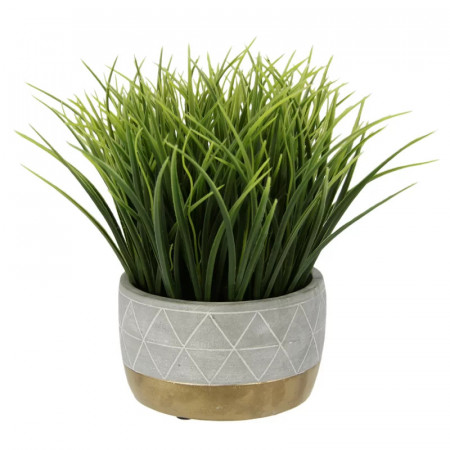 Planta artificiala in ghiveci The Seasonal Aisle, plastic/ciment, alb/auriu/verde, 24 x 16 x 16 cm