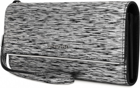 Portofel pentru dama Pomelo, piele PU/metal, gri/negru, 19 x 3,5 x 10 cm